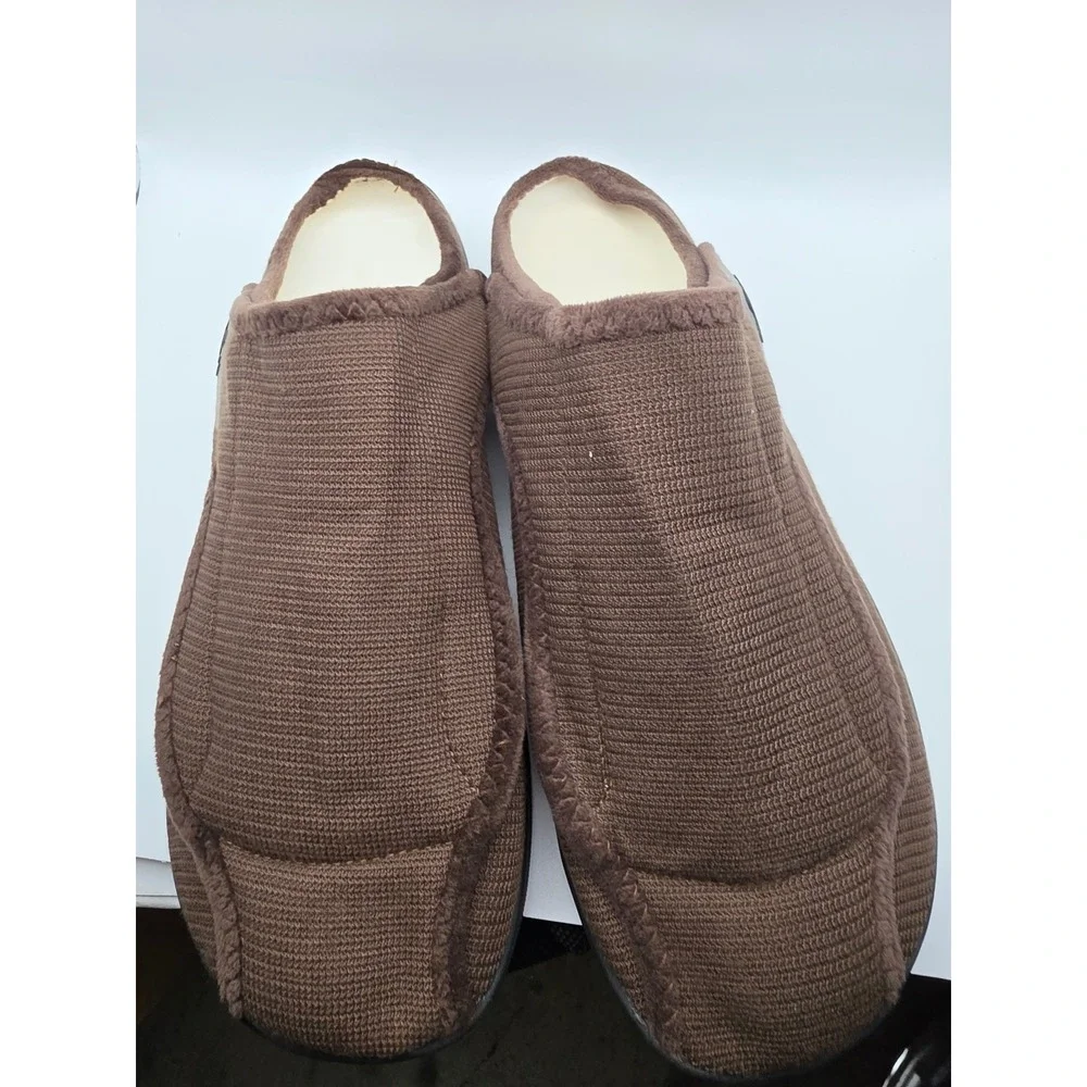 Chocolate Brown Knit Adjustable Strap Slipper Faux Fur Lined Size 48 ZT-5Q4AJW75
